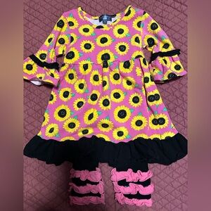 Simply Southern Pink and Black Sunflower Kids Matching Set